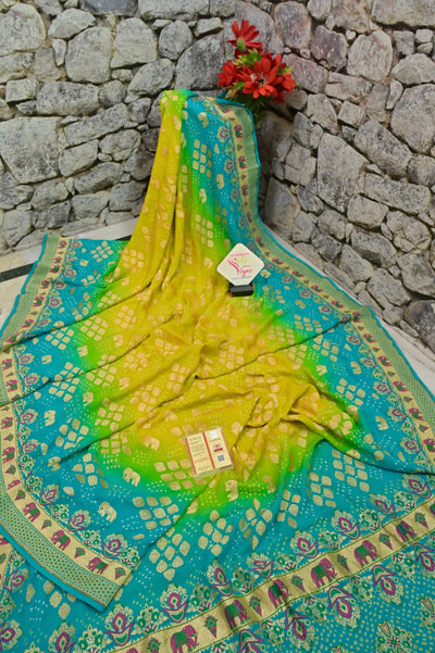 Banarasi zari bandhej pure georgette saree top