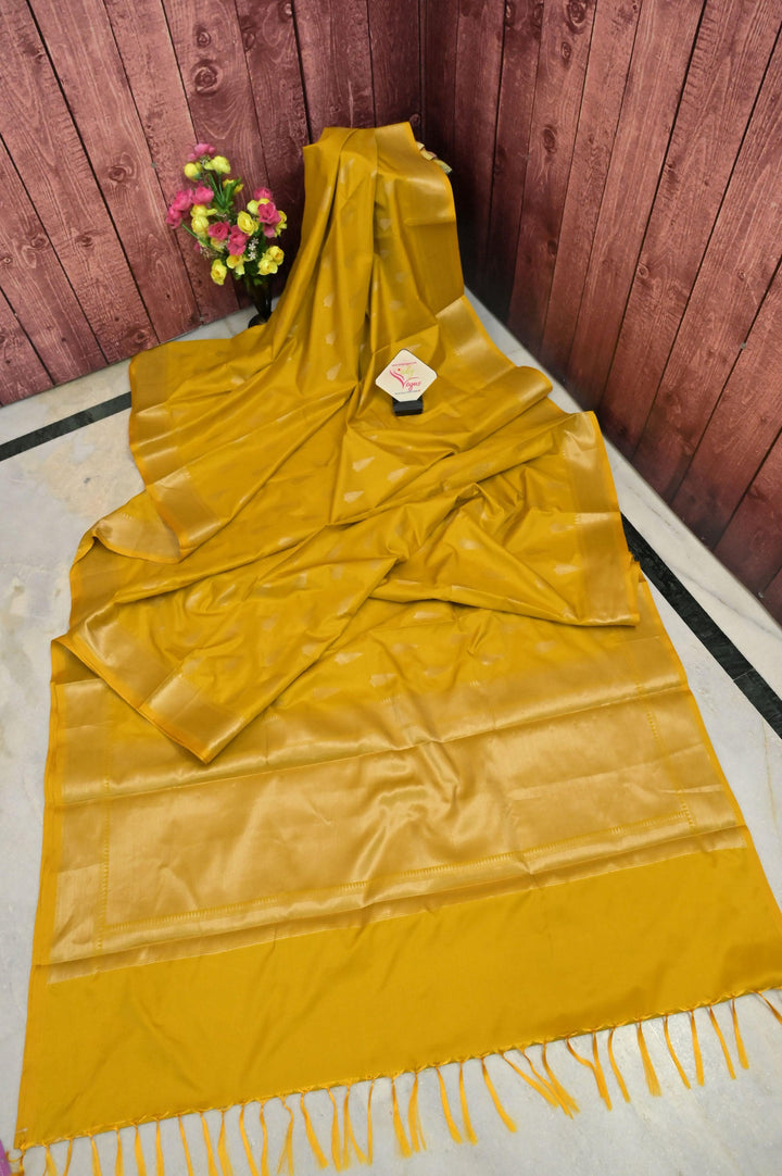 Yellow Color Chanderi Silk Banarasi Saree with Zari Border and Buti Work