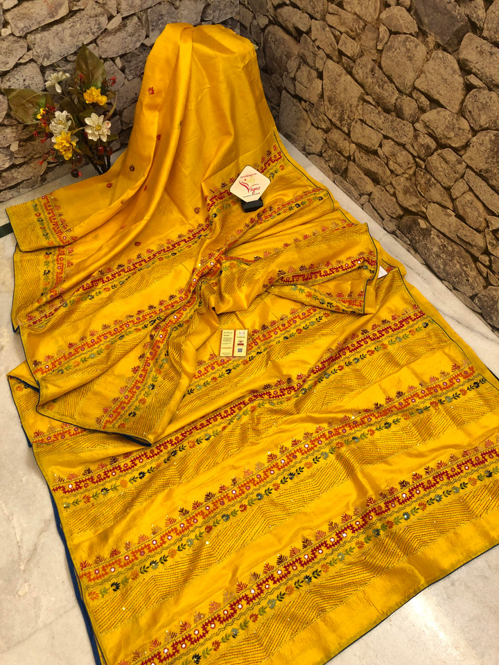 Yellow Color Pure Bangalore Silk with Hand Lambani Embroidery