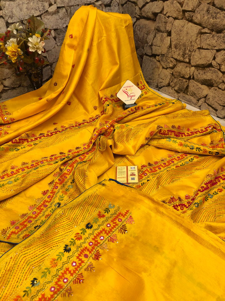 Yellow Color Pure Bangalore Silk with Hand Lambani Embroidery
