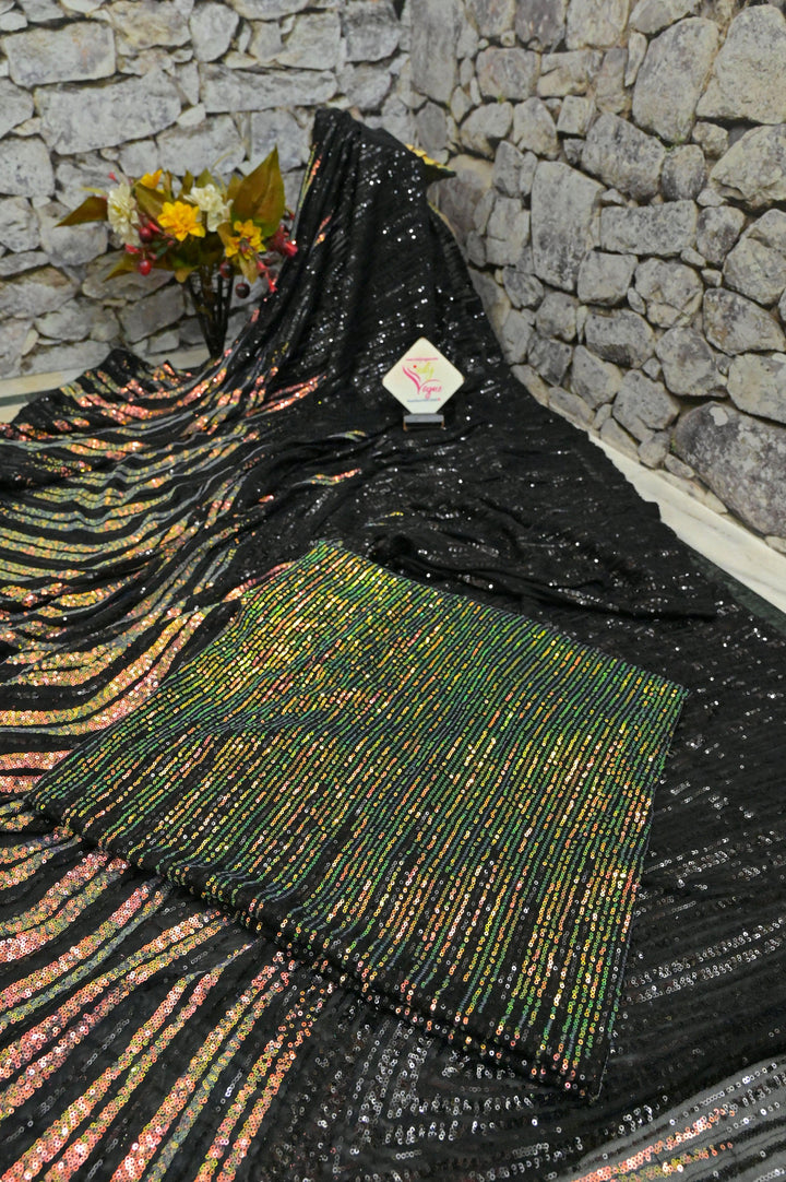 Zeus Black Color Designer Net Saree with Sequin Weaving
