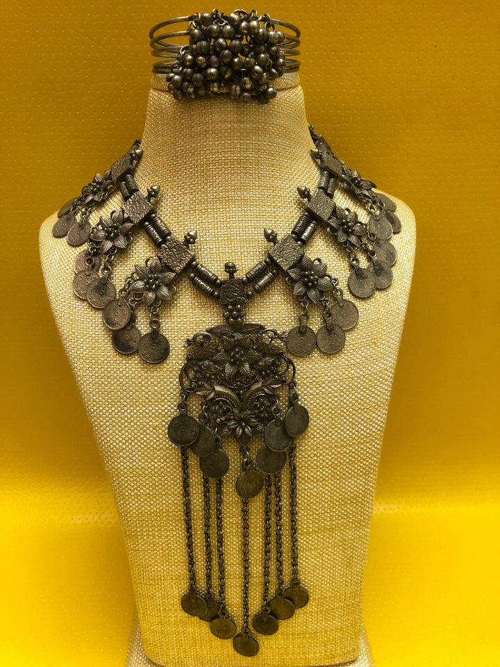 Antique Metal Bib Style Multi-Pendant Necklace Set