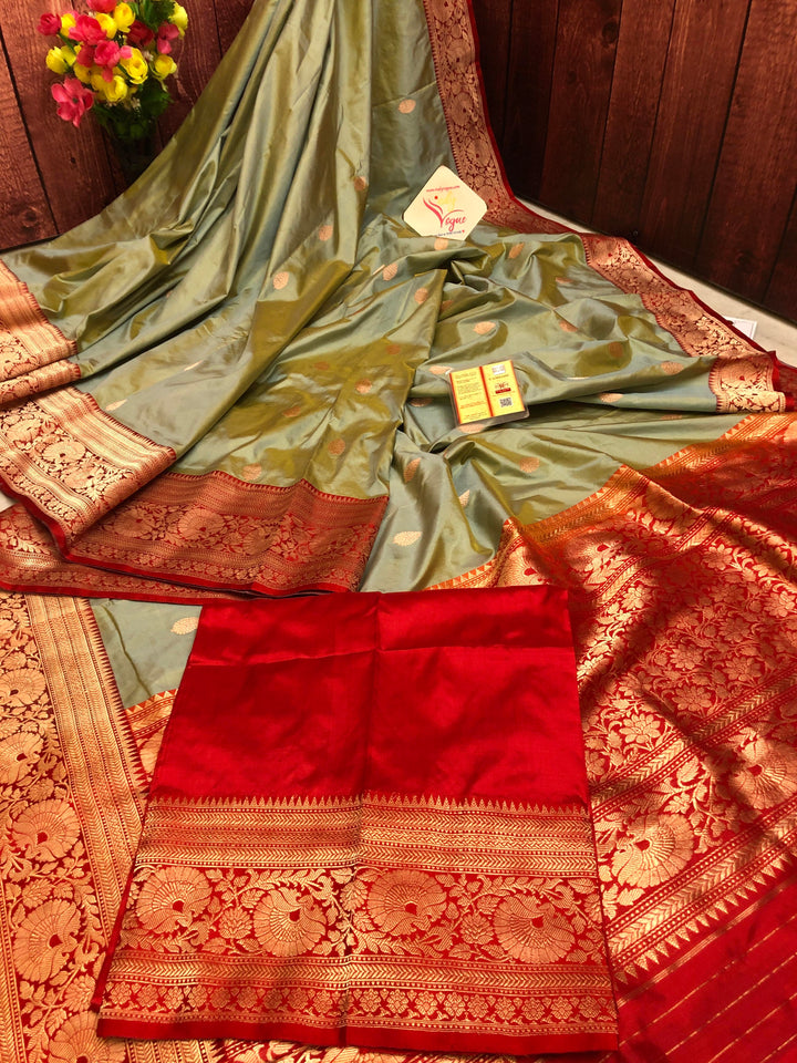 Artichoke Green Color Pure Katan Banarasi Saree
