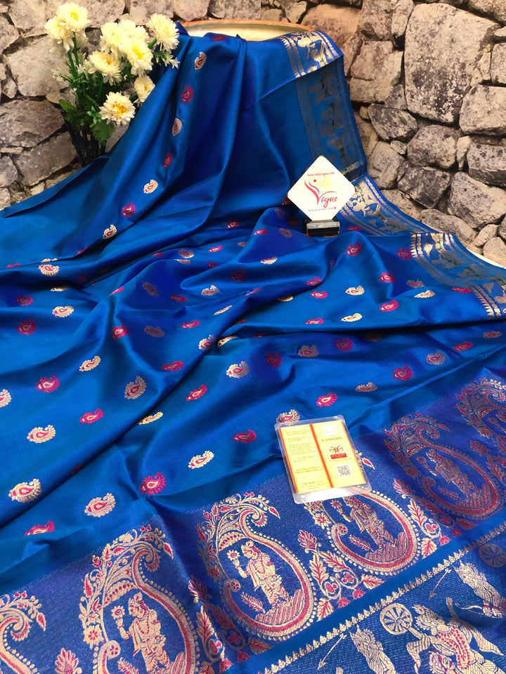Azure Blue Color Pure Baluchari Silk Saree with Hazar Buti