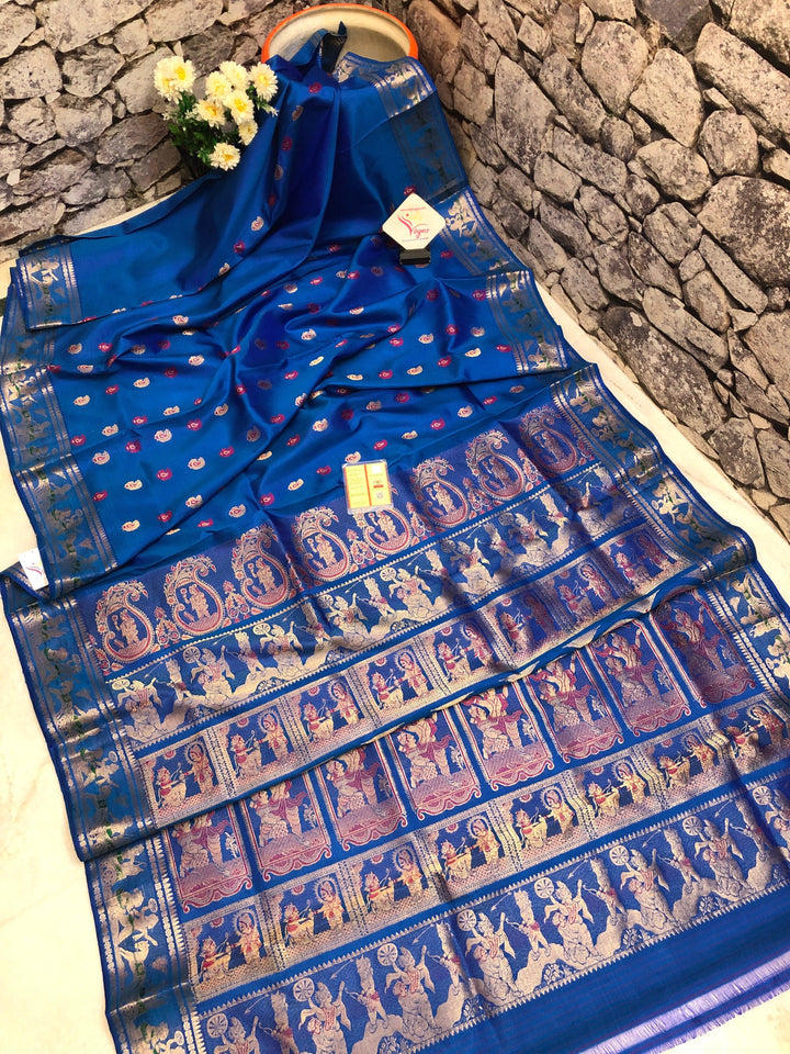 Azure Blue Color Pure Baluchari Silk Saree with Hazar Buti