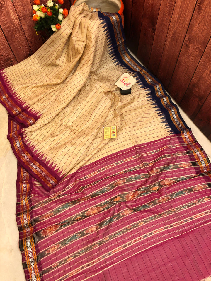 Beige Color Pure Tussar Silk Saree with Vidarbha Ganga Jamuna Border