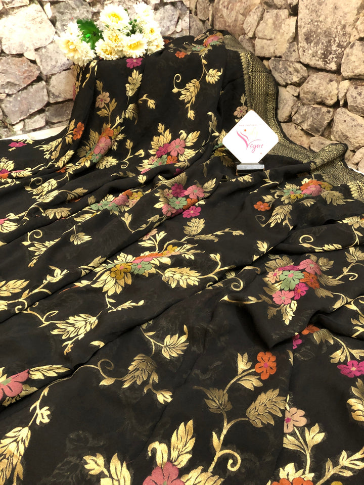 Black Color Meenakari Georgette Banarasi Saree