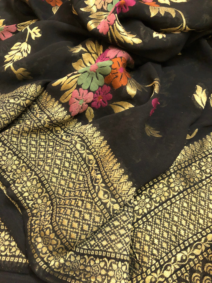 Black Color Meenakari Georgette Banarasi Saree