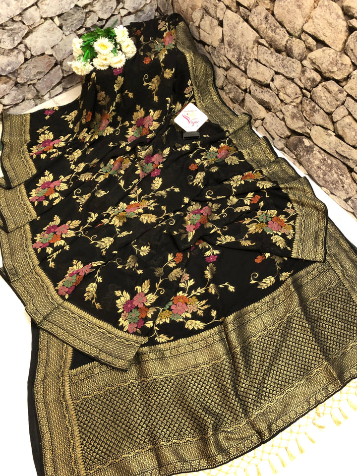 Black Color Meenakari Georgette Banarasi Saree