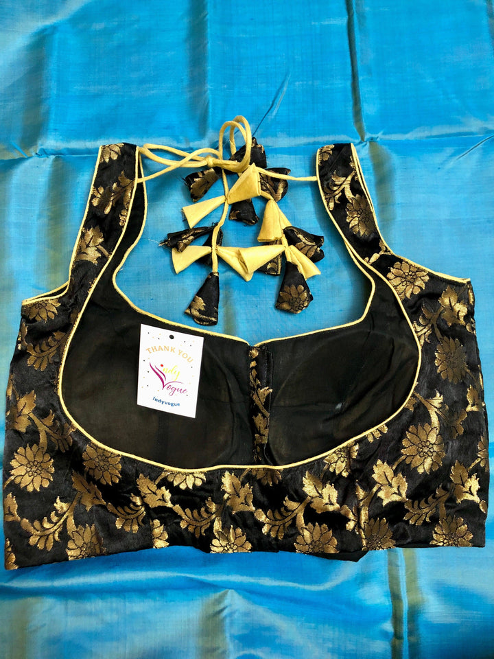 Black Color Sleeveless Satin Chanderi Blouse