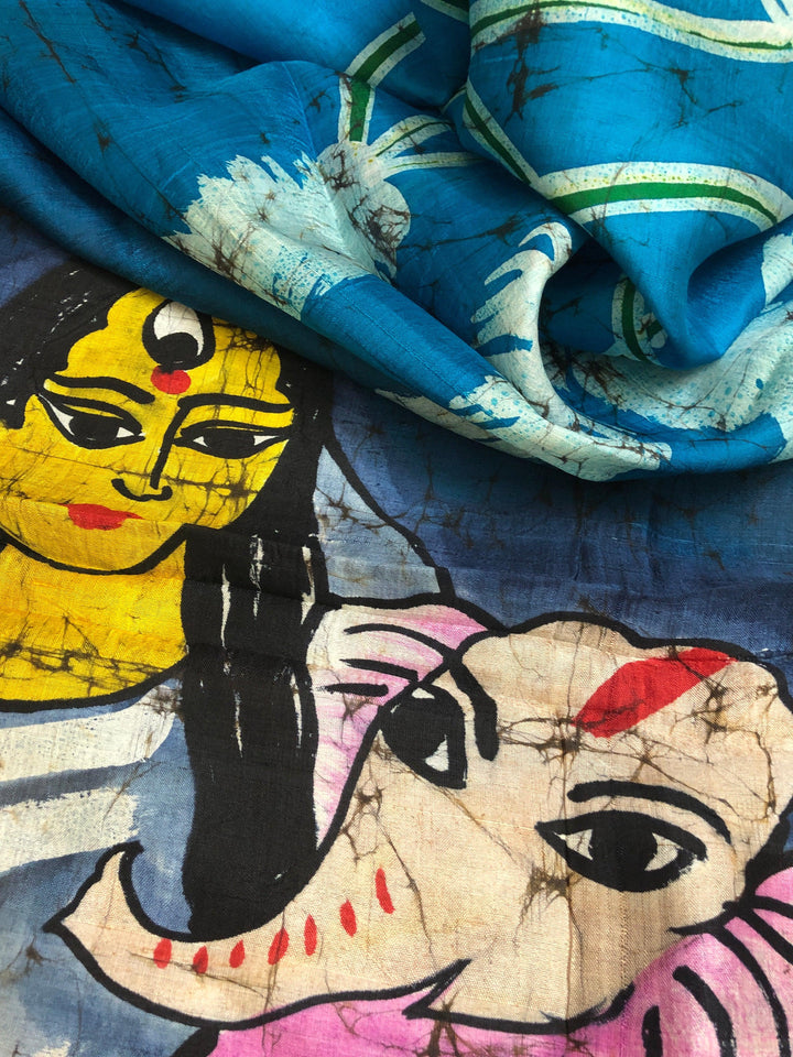 Blue Color Pure Bishnupur Silk Saree with Hand Batik