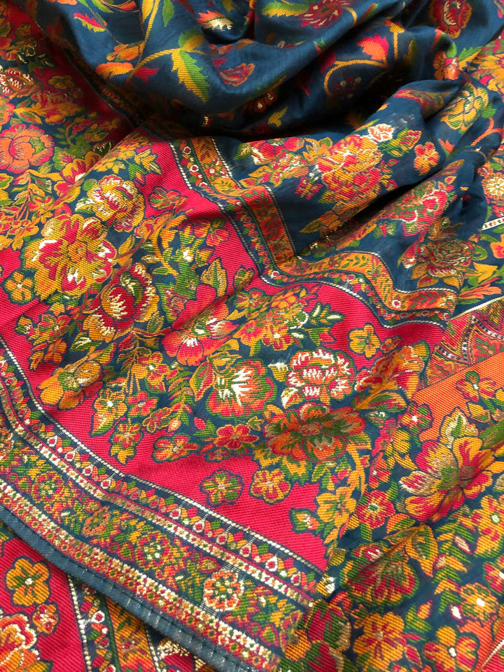 Bluish Green Color Designer Kani Silk Saree