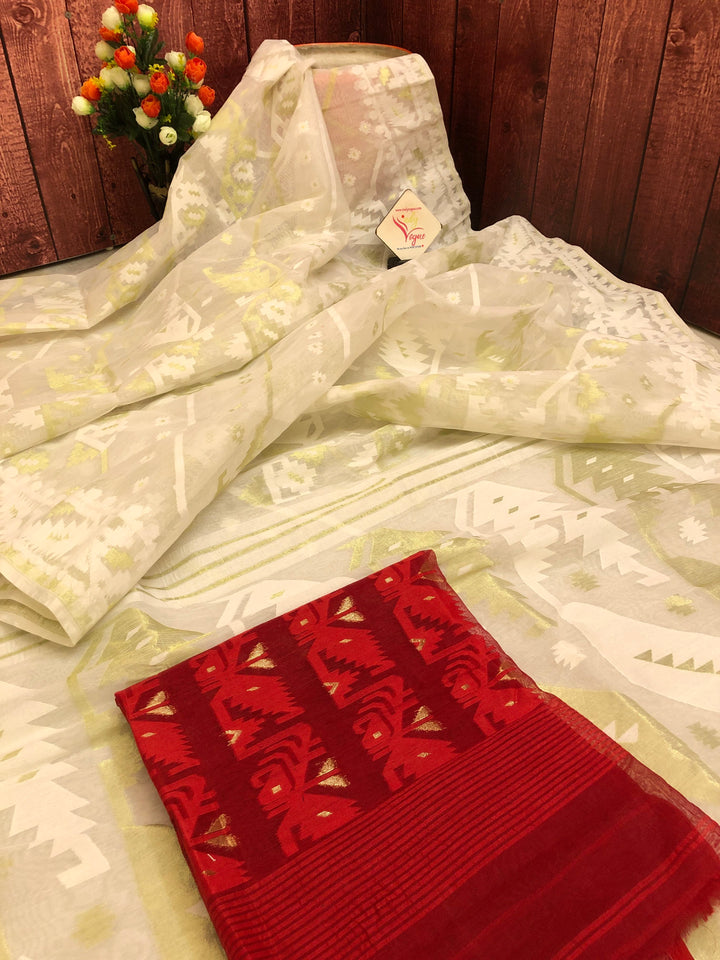 Bone White Color Pure Jamdani Saree
