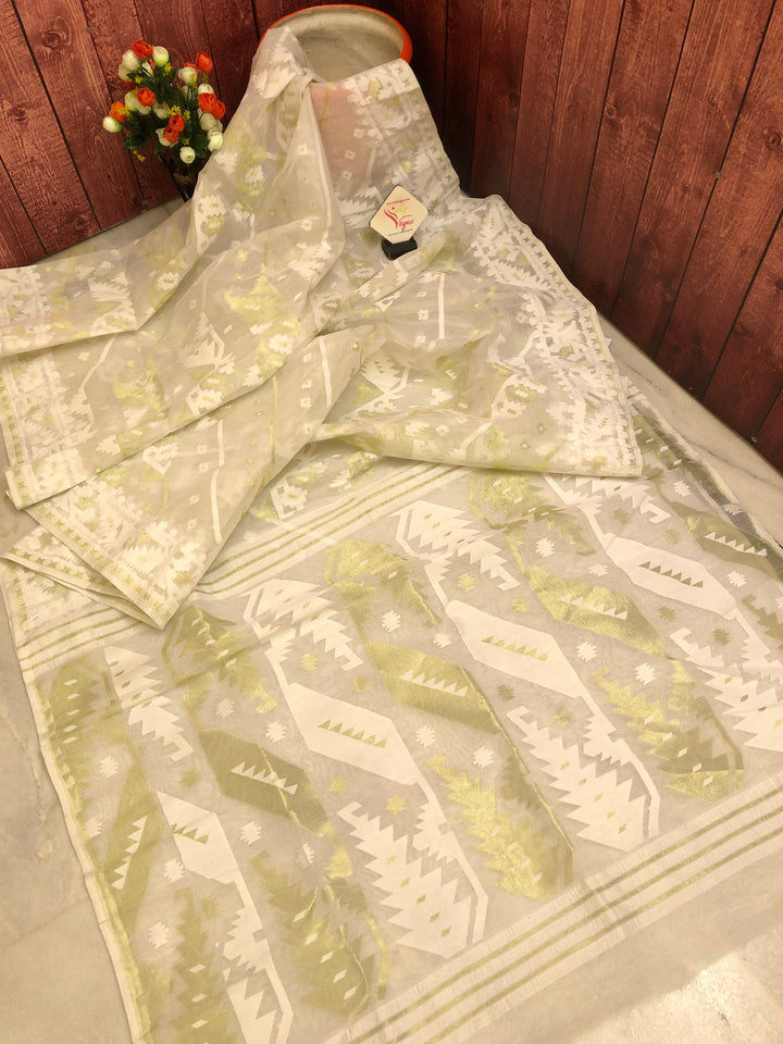 Bone White Color Pure Jamdani Saree