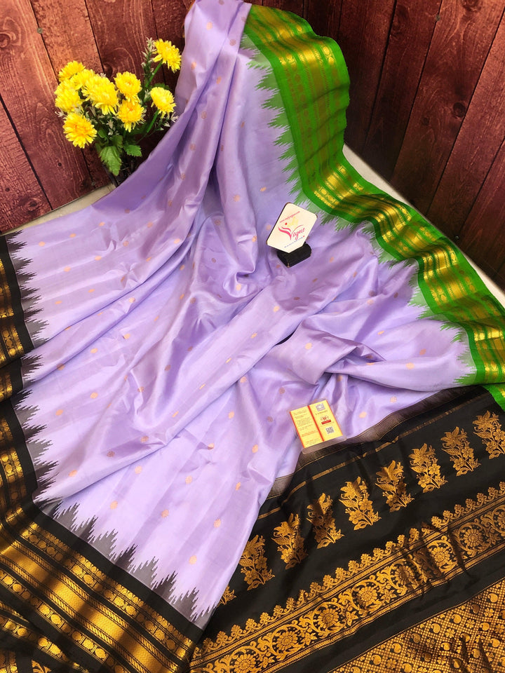 Bright Lilac Color Pure Gadwal Silk Saree with Ganga Jamuna Border
