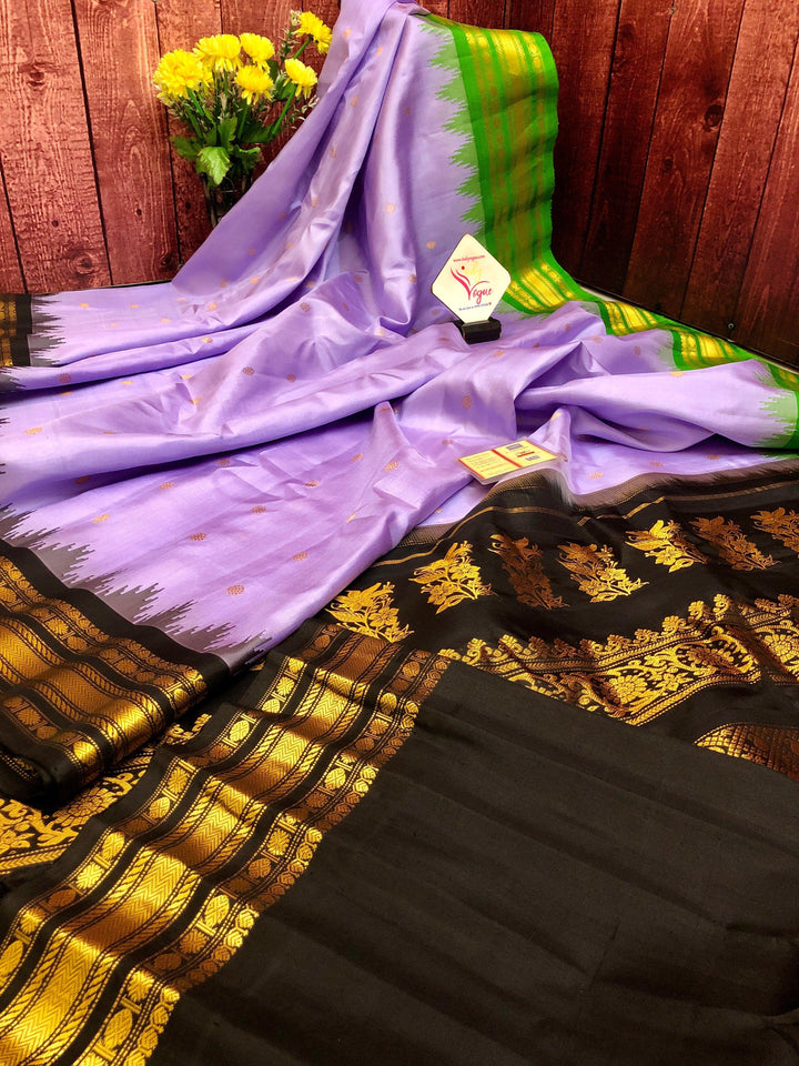 Bright Lilac Color Pure Gadwal Silk Saree with Ganga Jamuna Border