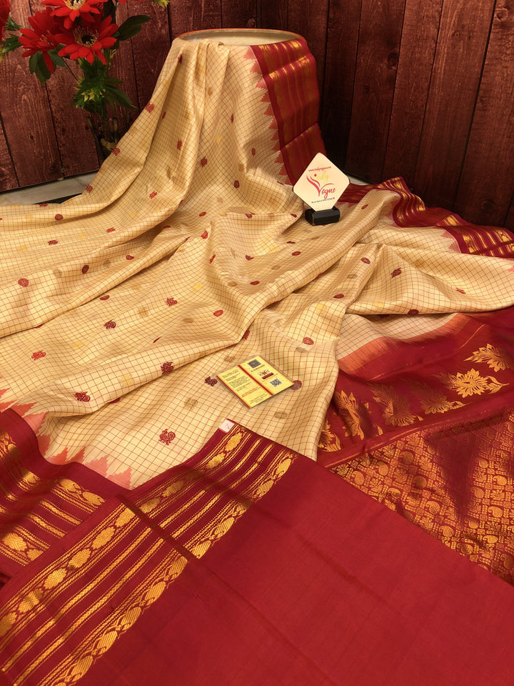 Butter and Red Color Pure Gadwal Silk Saree