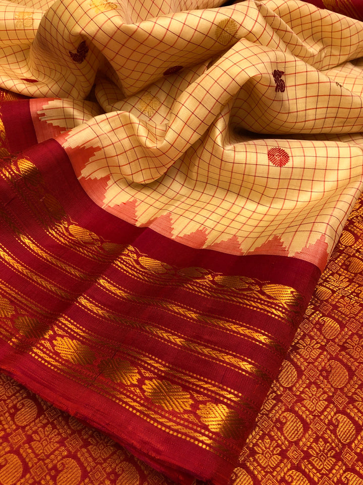Butter and Red Color Pure Gadwal Silk Saree