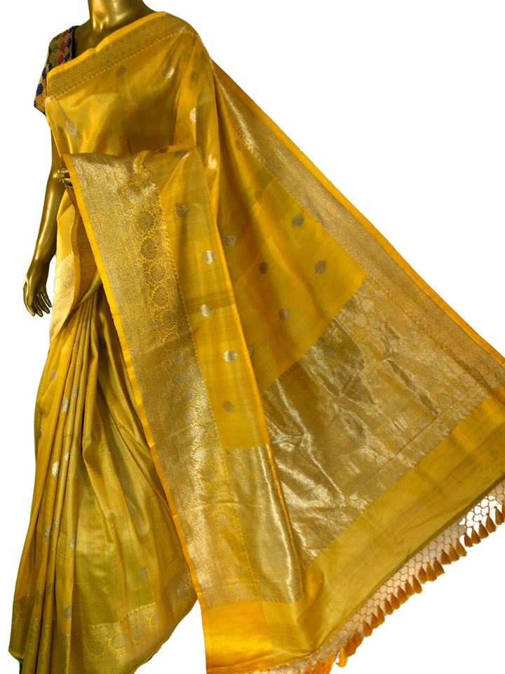 Canary Yellow Color Tussar Georgette Banarasi Saree