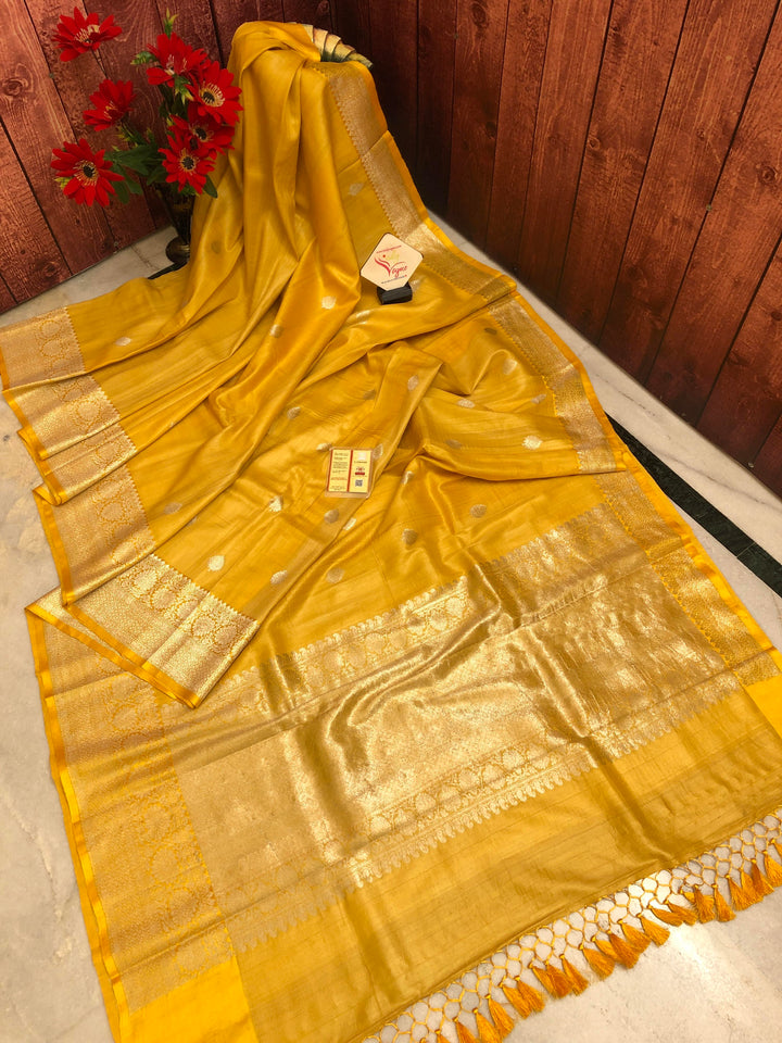 Canary Yellow Color Tussar Georgette Banarasi Saree