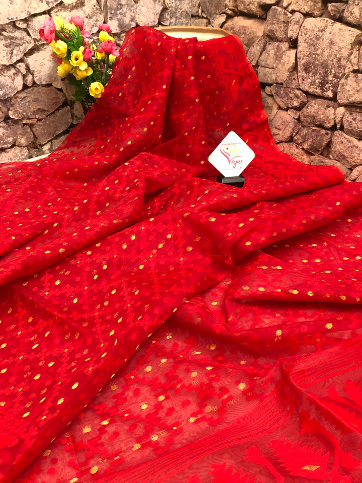 Candy Red Color Jamdani Saree