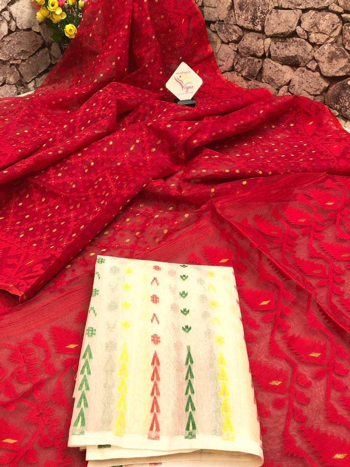 Candy Red Color Jamdani Saree