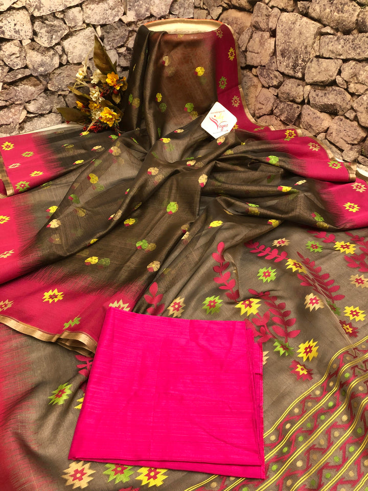 Cedar Color Tissue Resham Jamdani Saree