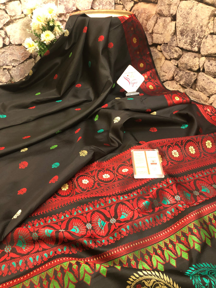 Charcoal Black Color Revival Golani Baluchari Silk Saree with Meenakari Work