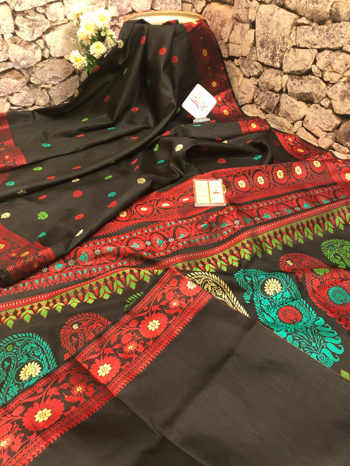 Charcoal Black Color Revival Golani Baluchari Silk Saree with Meenakari Work