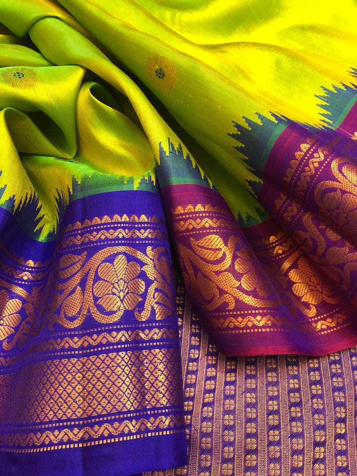 Chartreuse Green Color Pure Gadwal Silk with Ganga Jamuna Border