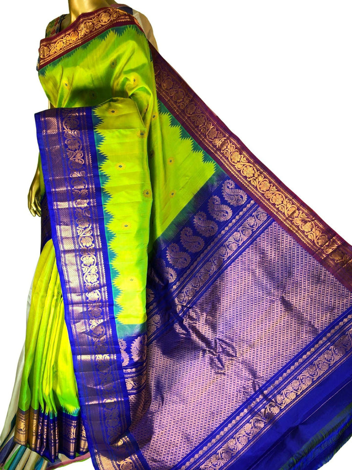 Chartreuse Green Color Pure Gadwal Silk with Ganga Jamuna Border