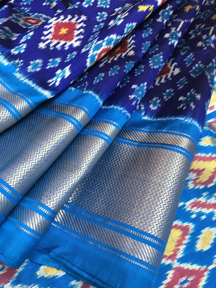 Cobalt and Deep Blue Color Pure Ikat Silk Saree