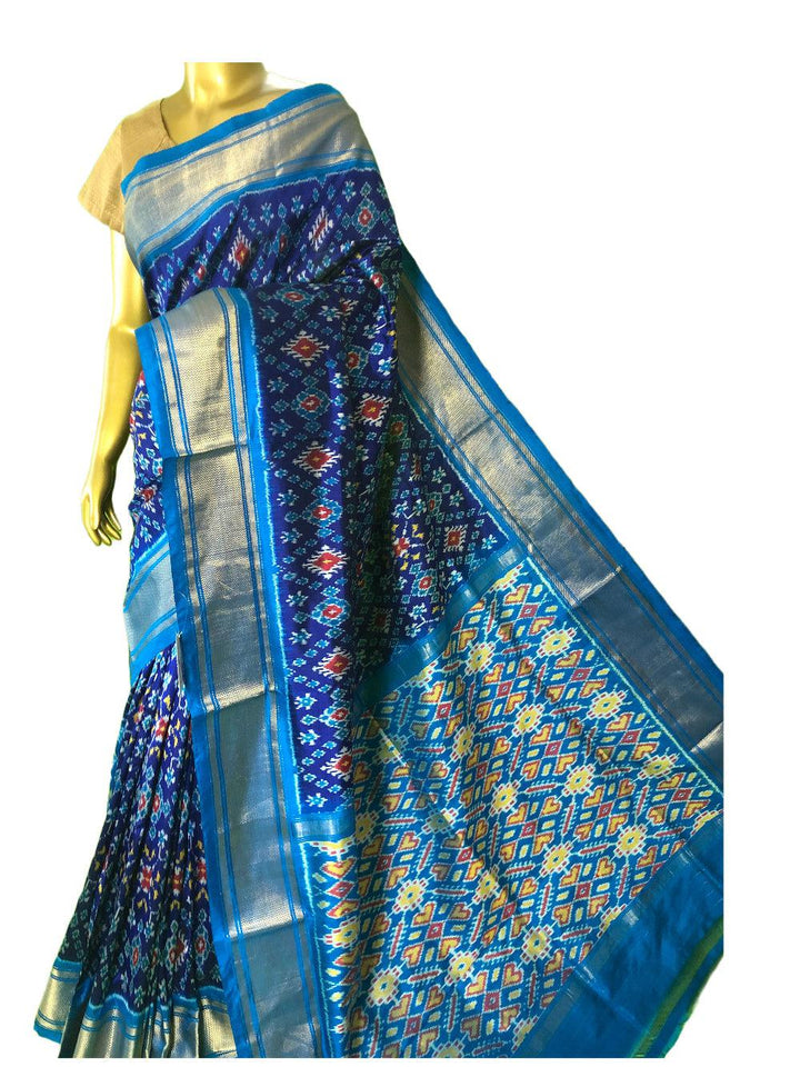 Cobalt and Deep Blue Color Pure Ikat Silk Saree