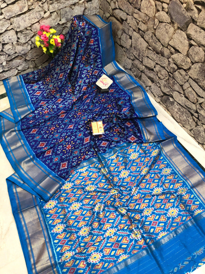 Cobalt and Deep Blue Color Pure Ikat Silk Saree