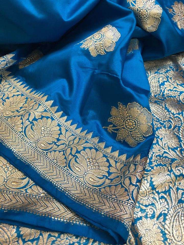 Cobalt Blue Color Katan Banarasi Saree with Silver Zari Work