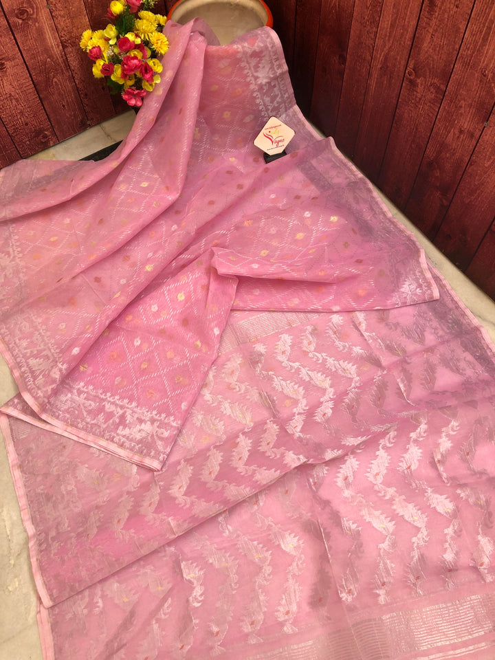 Cotton Candy Pink Color Jamdani Saree