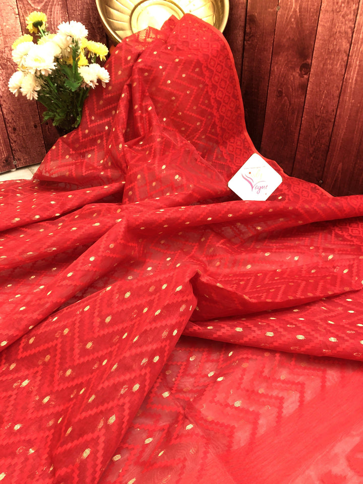 Cranberry Red Color Jamdani Saree