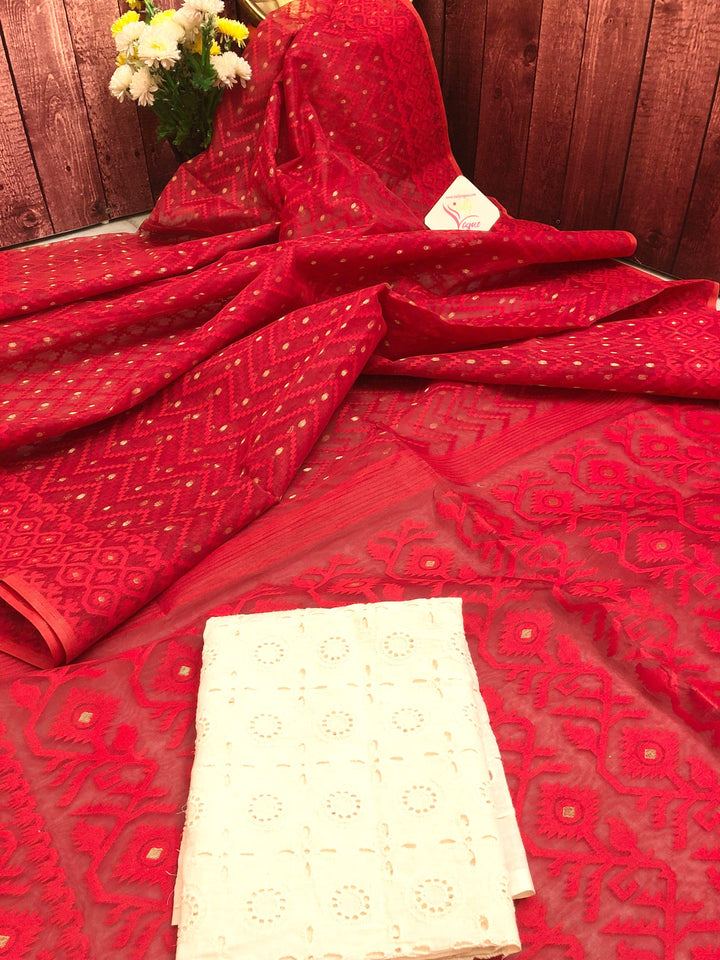Cranberry Red Color Jamdani Saree