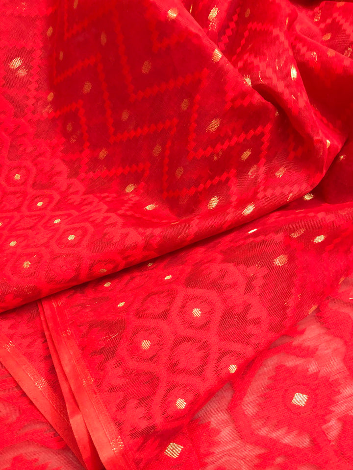 Cranberry Red Color Jamdani Saree