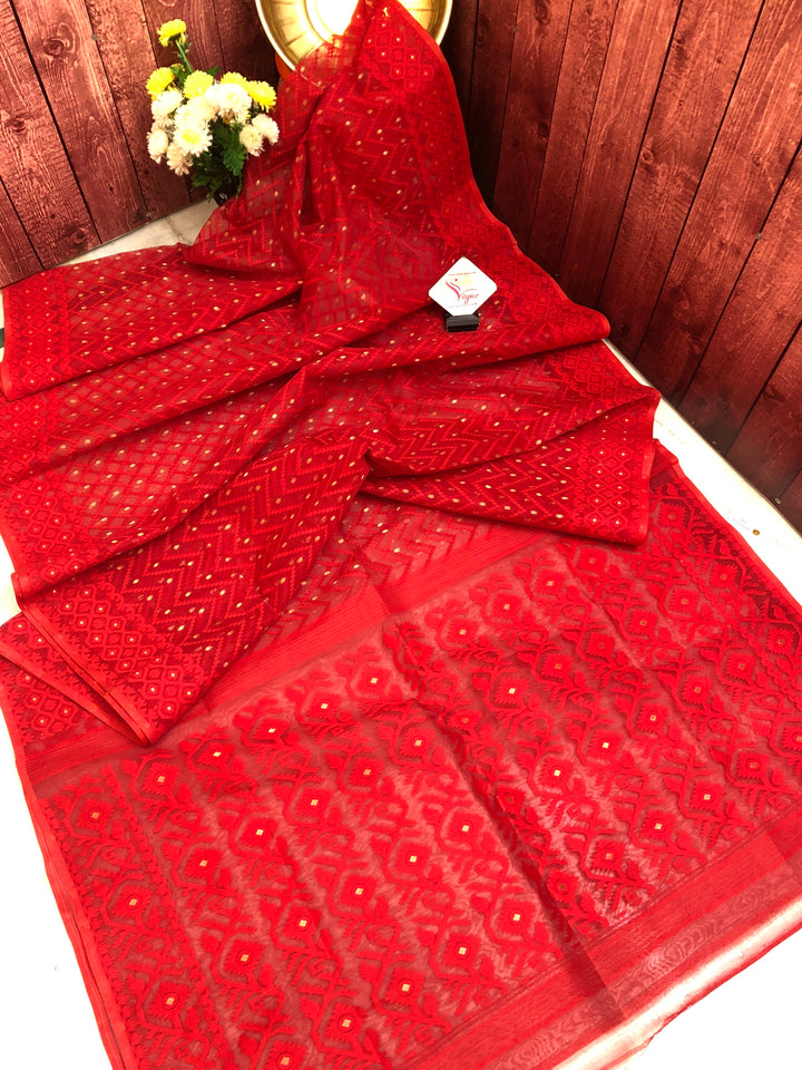 Cranberry Red Color Jamdani Saree