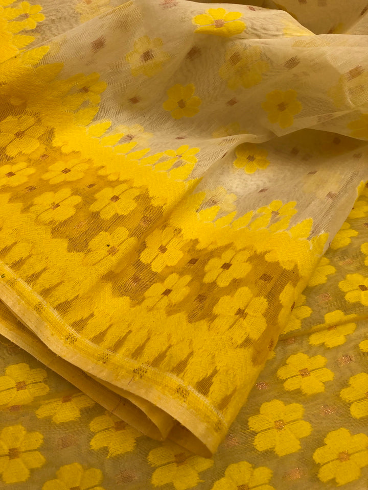 Cream Color Jamdani Saree with Meenakari Buti Work