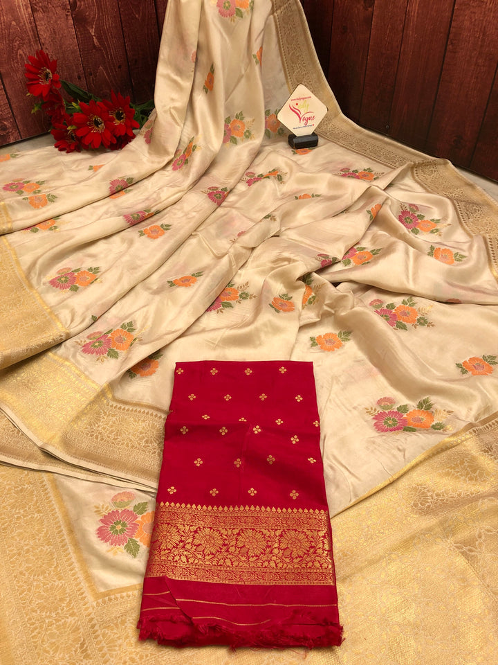 Cream White Color Muga Banarasi Saree with Meenakari Work
