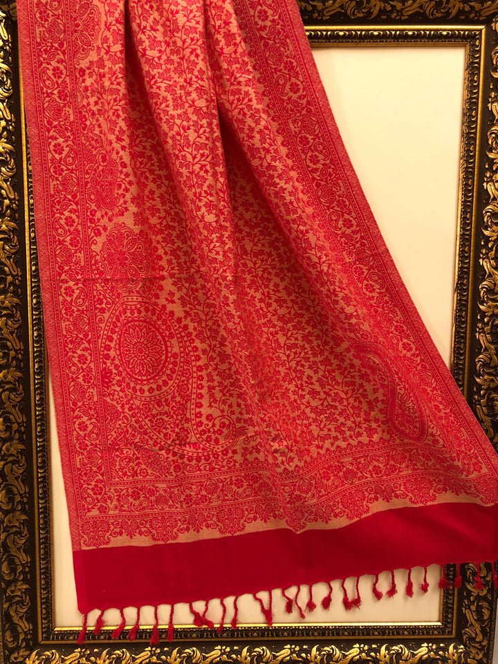 Crimson Red Color Pashmina Stole with Allover Weaving