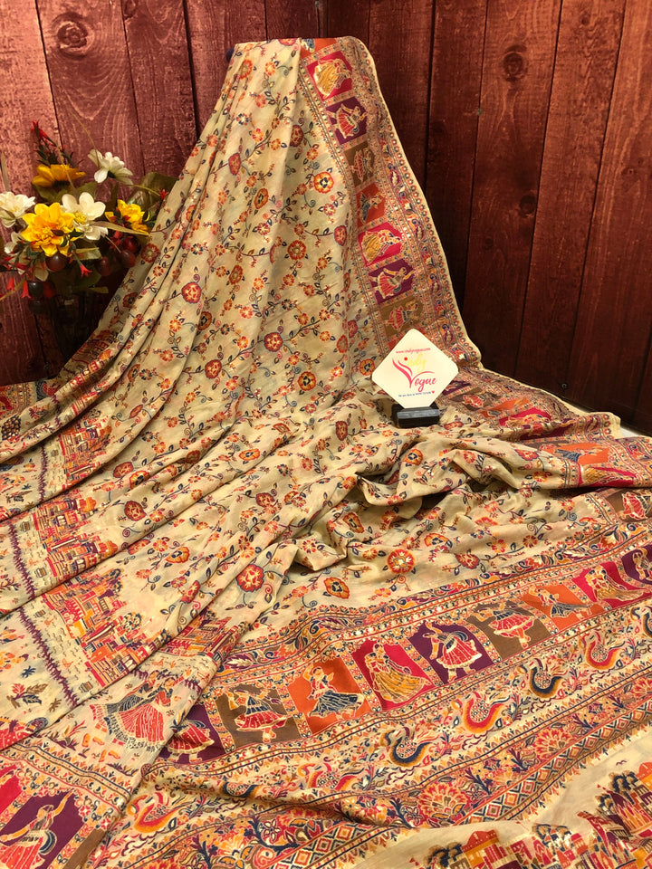 Dark Butter Color Designer Kani Silk Saree