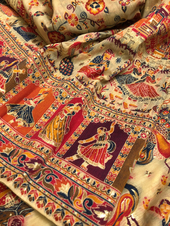 Dark Butter Color Designer Kani Silk Saree
