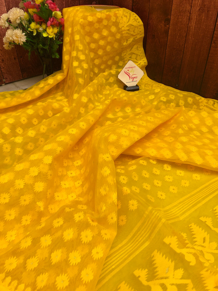 Dark Corn Yellow Color Jamdani Saree