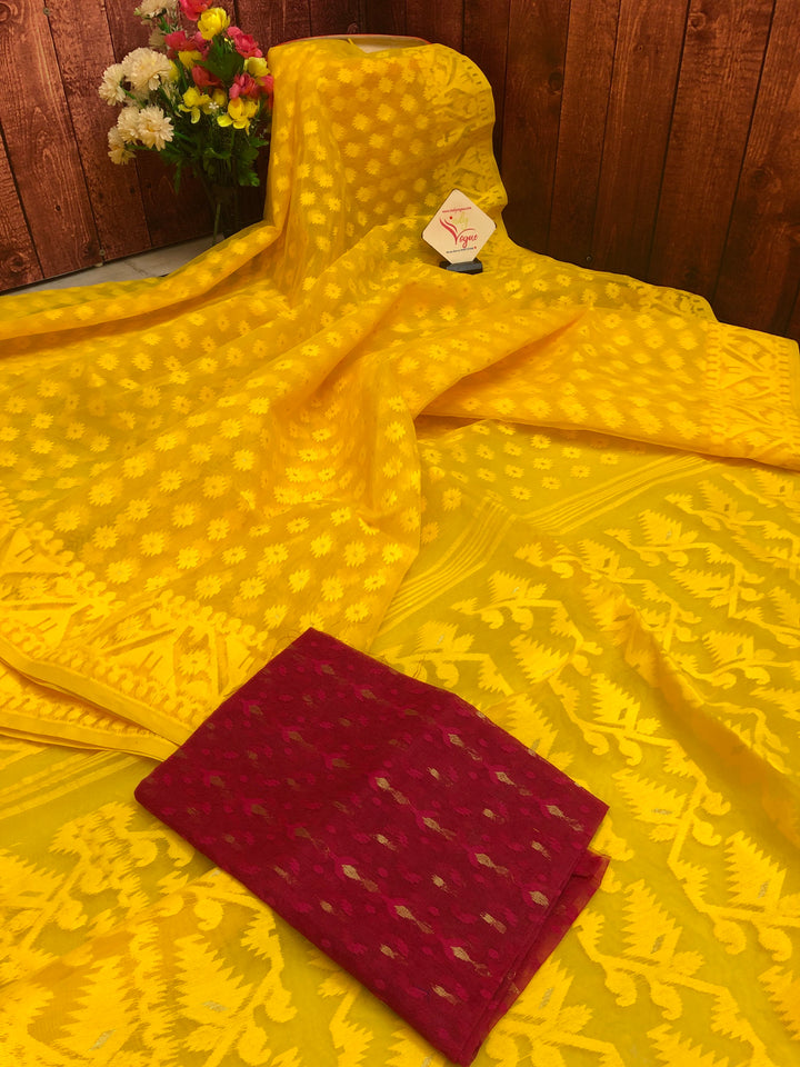 Dark Corn Yellow Color Jamdani Saree