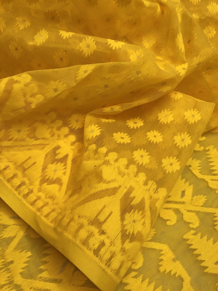 Dark Corn Yellow Color Jamdani Saree