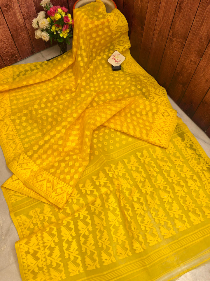 Dark Corn Yellow Color Jamdani Saree