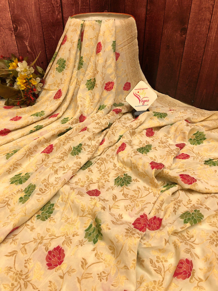 Dark Cream Color Khaddi Georgette Banarasi with Meenakari Jaal Work Allover